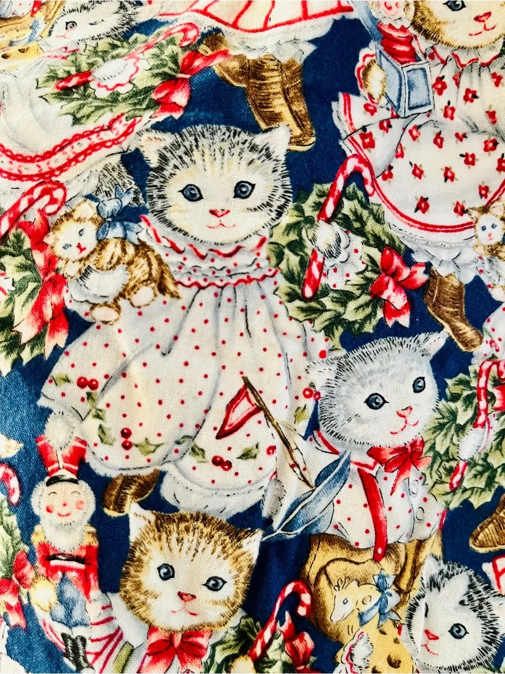 Vintage Handmade Holiday Kitty Print Baby Bib with Red Trim Christmas